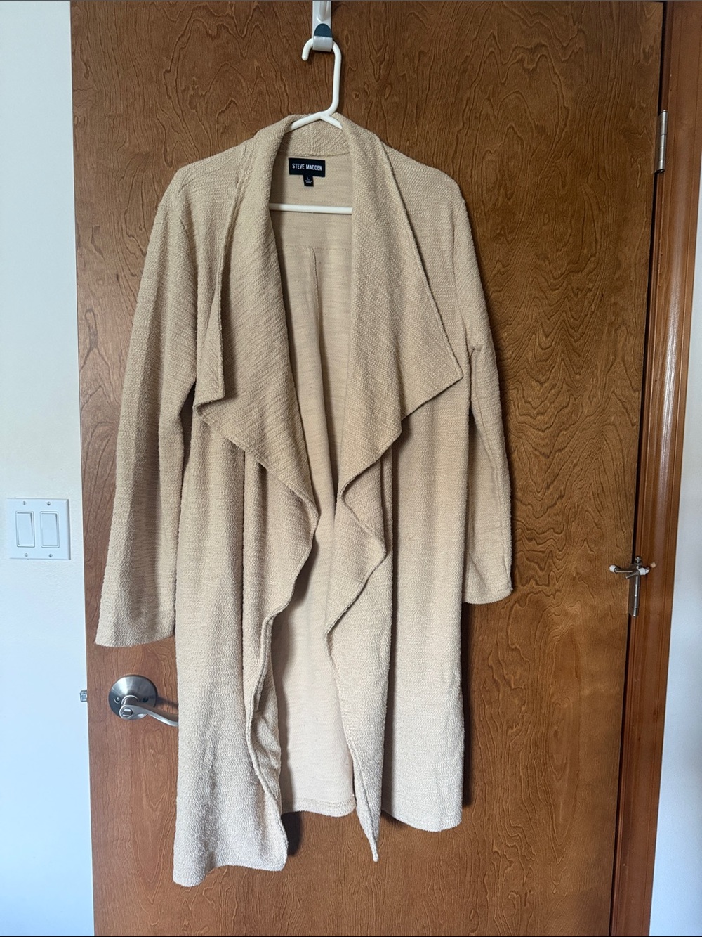 Steve Madden Beige Draped Open-Front Cardigan